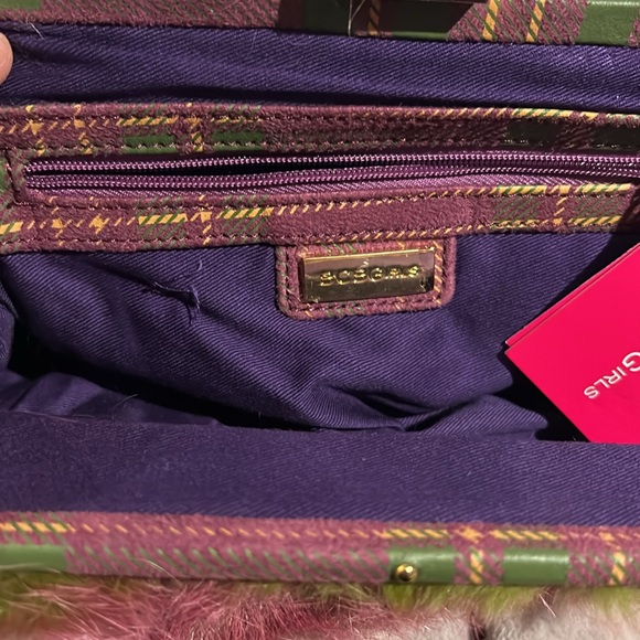 Pink & Green Fur Clutch with Tartan Plaid-NWT - Picture 4 of 6